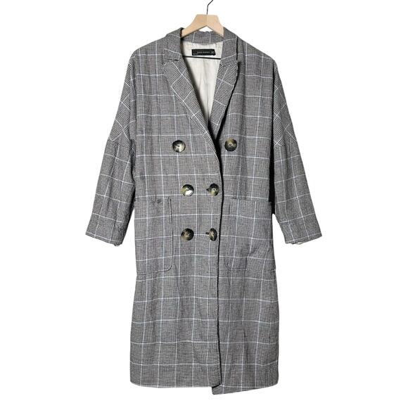 Zara Jackets & Blazers - Zara Houndstooth Plaid Double Breasted Jacket Coat Womens XS Grey Blue Black